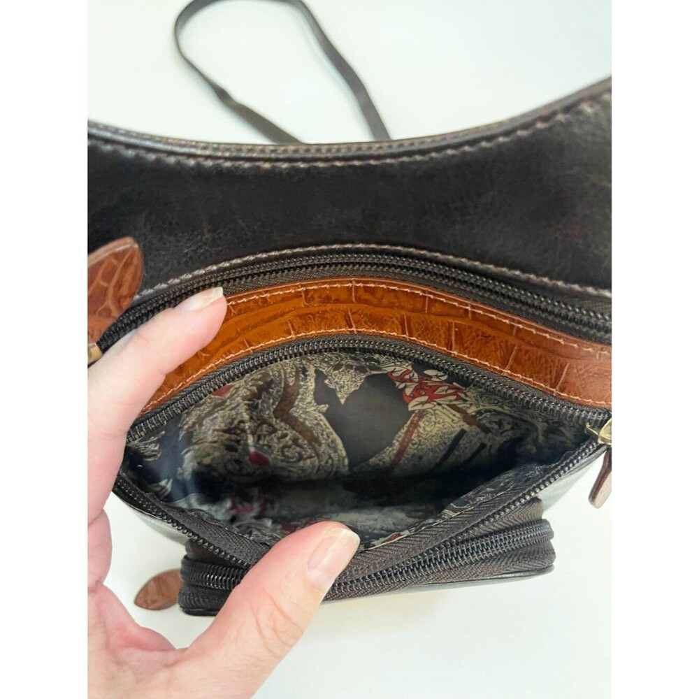 Vintage Bellarose Crossbody Purse Black Brown Faux Croc Organizer Bag Y2K - Picture 5 of 10